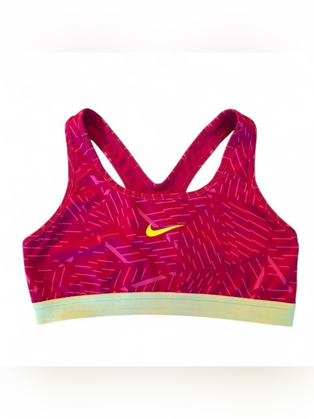 Nike women’s sports bra Sz. M in magenta with a pink abstract geometric pattern